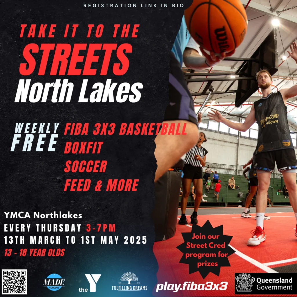 Teenagers playing 3×3 basketball during a Take it to the Streets session,