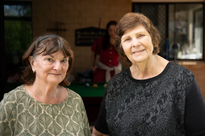 Jaccy & Fran.jpeg: Jaccy Thomas with her best Fran Berry from Birkdale ... They have been friends since 1964 - that's 61 years (pic by Kel Berry, Birkdale).