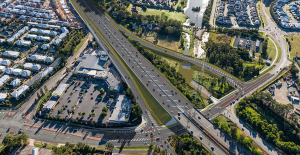 Artist’s impression of the extended north-facing ramps at the Dohles Rocks Road interchange, Murrumba Downs.